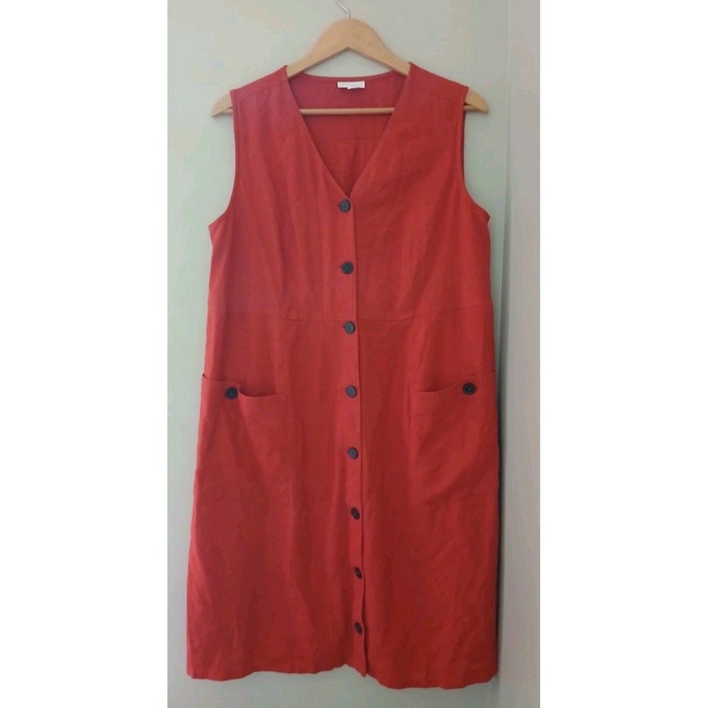 J. Jill Linen Blend Button Front Midi Dress Size XL Sleeveless Lagenlook Pockets